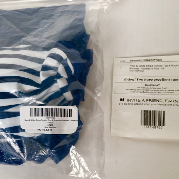 Navy & White Stripped Tankini Top &  Bottoms - Picture 3 of 8